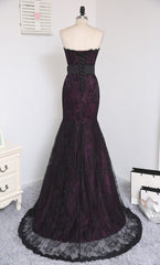 Black and Purple Mermaid Lace Sweetheart Prom Dress, Strapless Long Evening Dress