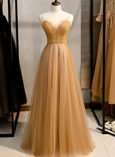 Beautiful Tulle Beaded Sweetheart Party Dress, A-line Tulle Floor Length Prom Dress