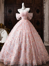 A-line Floral Lace Pink Sweetheart Prom Dress, Elegant Pink Floor Length Party Dress