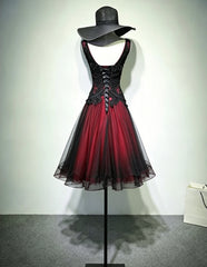 A-line Black and Red Gothic Short Party Dress, Black and Red Homecoming Dress
