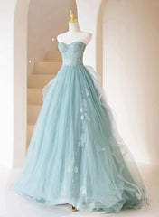 A-line Tulle Strapless Long Prom Dress, A-Line Tulle Formal Evening Dress