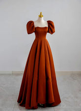 A-line Satin Simple Short Sleeves Long Formal Dress, Satin Prom Dress