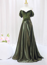A-line Green Sweetheart Velvet Long Party Dress, Green Evening Dress Prom Dress