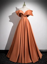 A-line Orange Satin Beaded Sweetheart Prom Dress, Orange Long Evening Dress