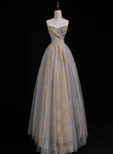 A Line Sweetheart Tulle and Lace Long Prom Dress, Tulle Long Evening Dress