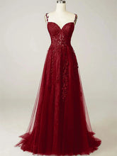 A-line Tulle Sweetheart Beaded Long Party Dress, Tulle Floor Length Prom Dress