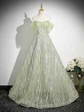 A-line Light Green Tulle Beaded Sweetheart Party Dress, Light Green Long Prom Dress