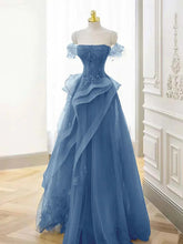 A-line Tulle Beaded with Lace Off Shoulder Party Dress, Tulle Floor Length Prom Dress