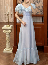 Baby Blue Long Prom Dress with Ruffled Sleeves, A-Line Evening Gown Wedding Party Dress