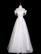 A-line Simple White Organza Off Shoulder Prom Dress, White Sweetheart Formal Dress