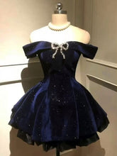 A-line Navy Blue Sweetheart Beaded Party Dress, Navy Blue Short Homecoming Dress