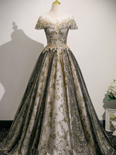 A-line Round Neckline Floral Lace And Tulle Party Dress, Lace Applique Long Sweet 16 Dress