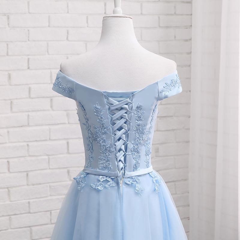 Beautiful Light Blue Off Shoulder Tulle Party Dress, Blue Homecoming Dresses
