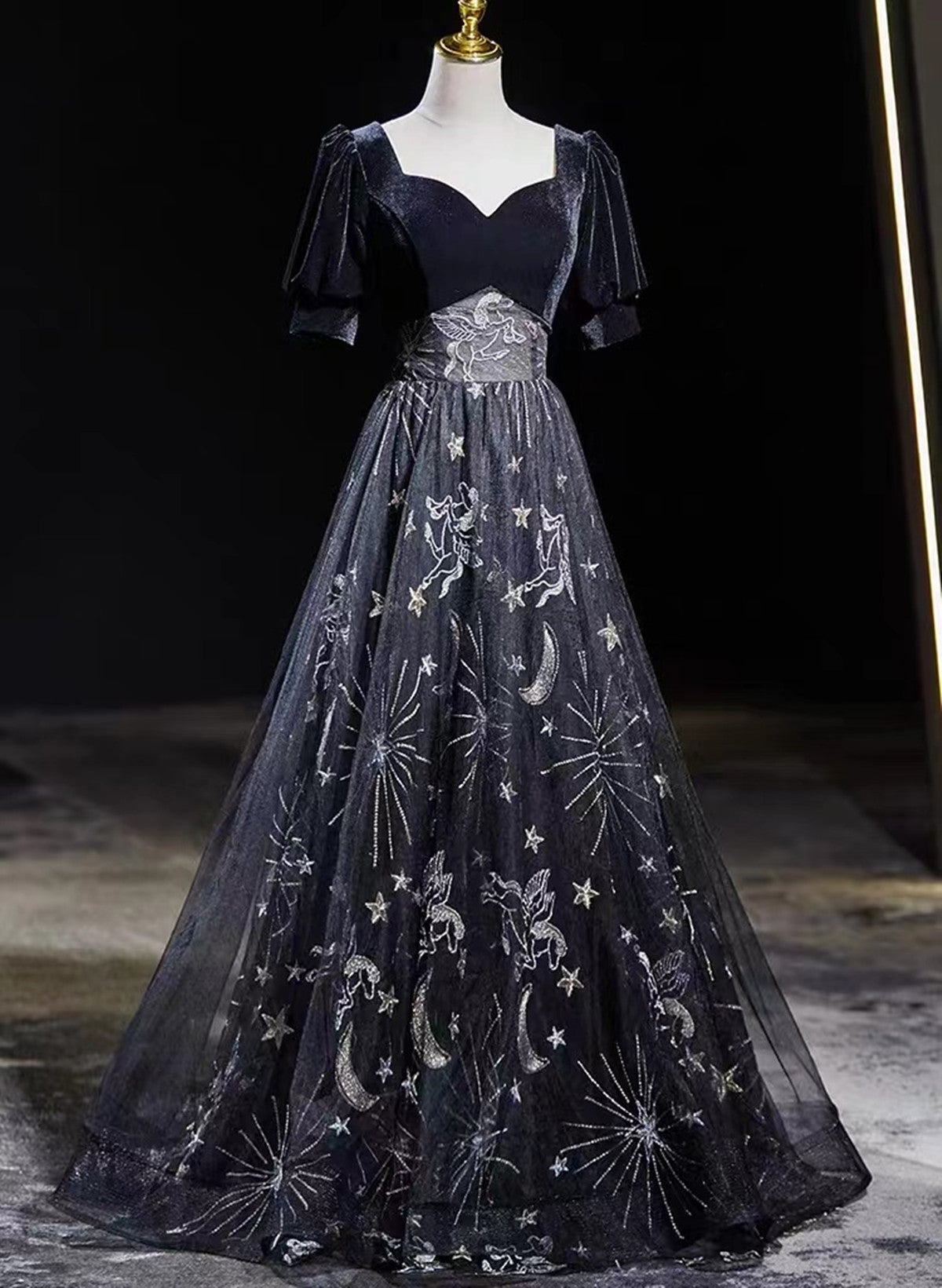 Beautiful A-line Simple Black Floor Length Party Dress, Black Long Prom Dress