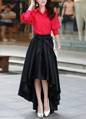 Beautiful Women High Low Skirt With Belt, Burgundy Skirt, Women Skirts