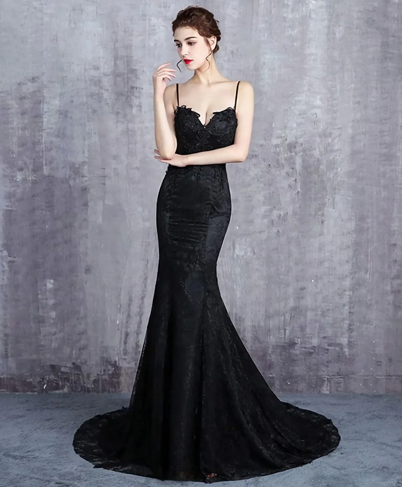 Beautiful Mermaid Black Straps Long Formal Dress, Black Evening Dress Prom Dress