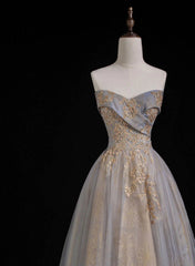 A Line Sweetheart Tulle and Lace Long Prom Dress, Tulle Long Evening Dress