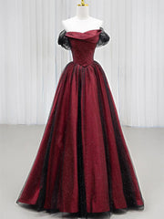 Black and Red Off Shoulder A-line Party Dress, Simple Style Prom Dress Evening Dress