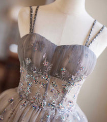A-Line Tulle Beaded Short Party Dress, Tulle Sweetheart Homecoming Dress