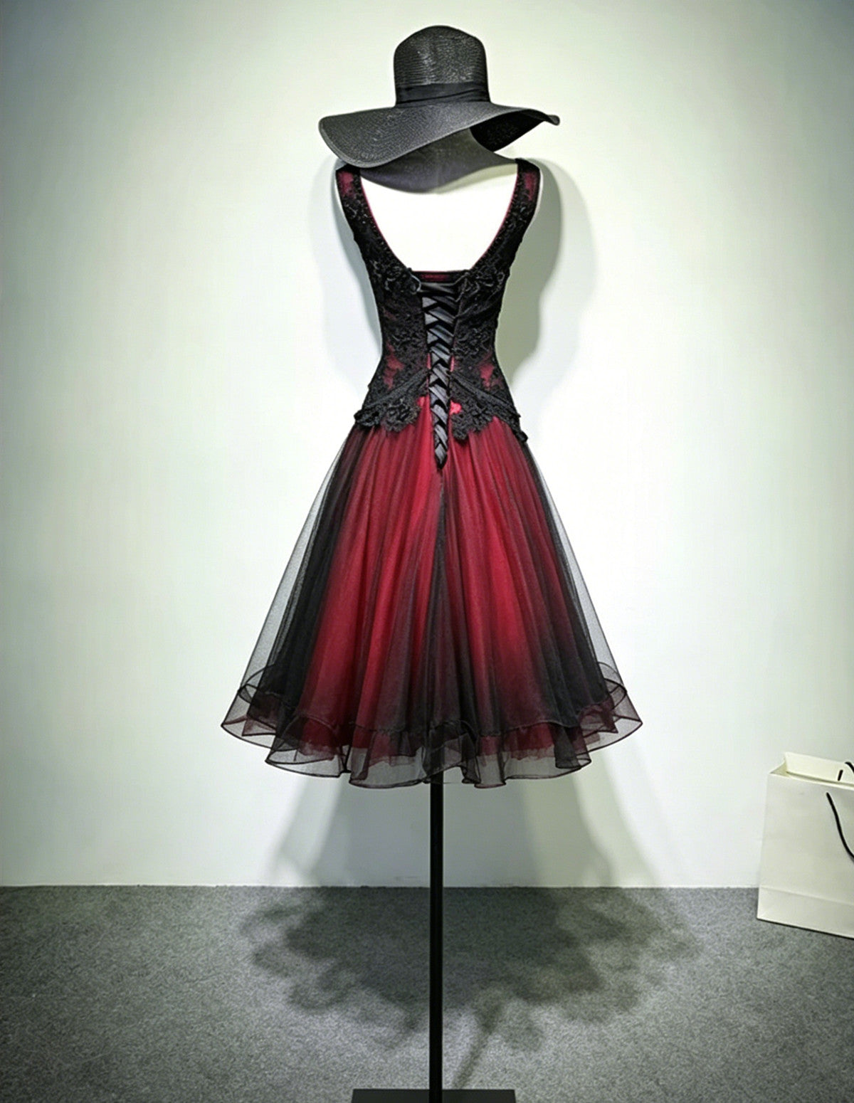 A-line Black and Red Gothic Short Party Dress, Black and Red Homecoming Dress