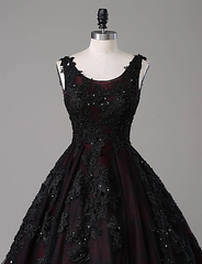 Black and Red Backless Tulle Long Formal Gown, Black and Red Long Prom Dress