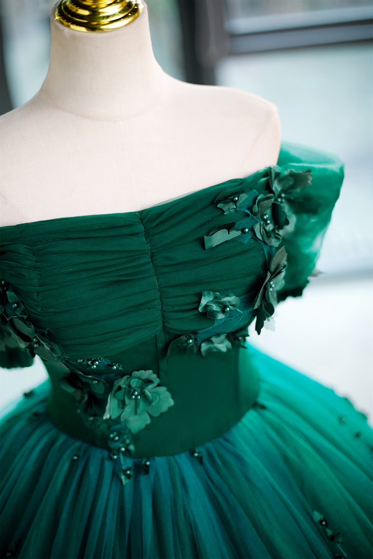 Beautiful Green Off Shoulder Party Dress with Flowers, Green Sweet 16 Dress