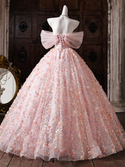 A-line Floral Lace Pink Sweetheart Prom Dress, Elegant Pink Floor Length Party Dress