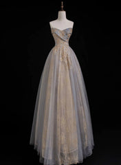A Line Sweetheart Tulle and Lace Long Prom Dress, Tulle Long Evening Dress