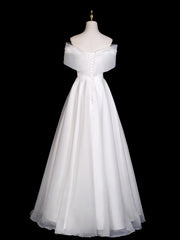 A-line Simple White Organza Off Shoulder Prom Dress, White Sweetheart Formal Dress