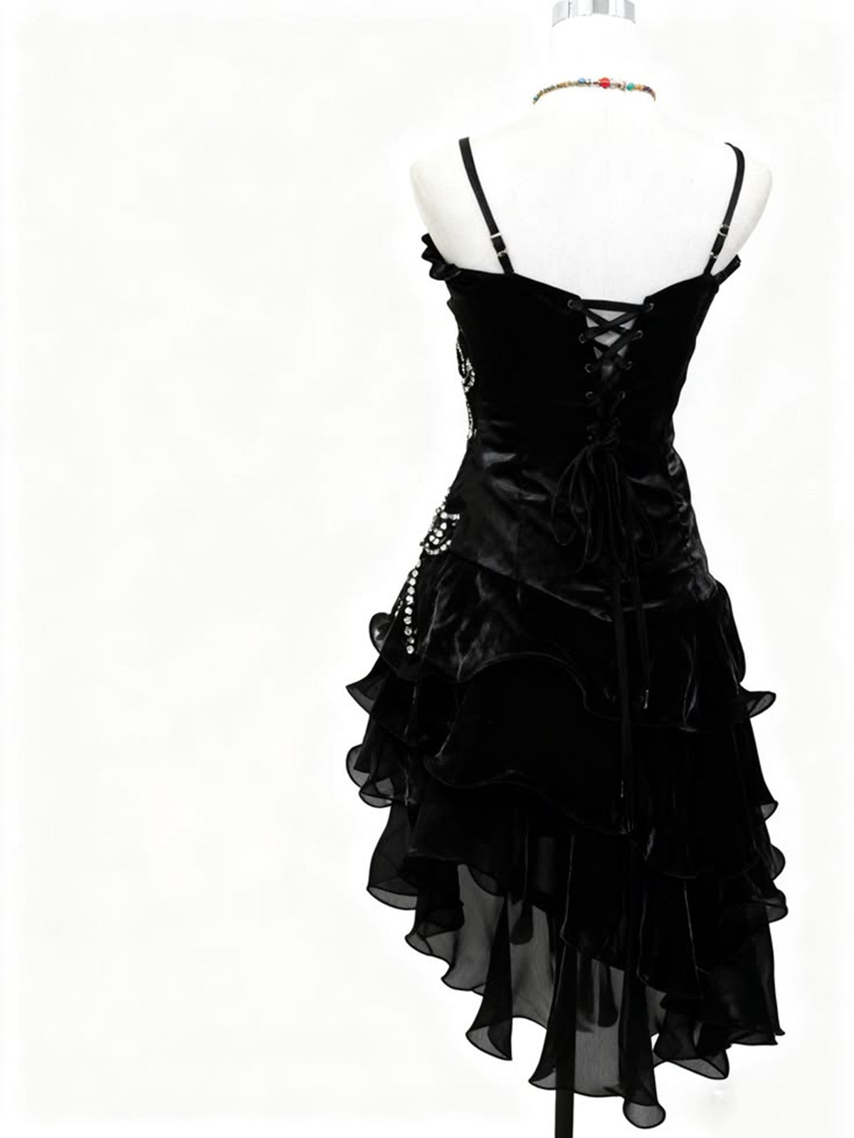 A-line Cute Organza Beaded Layers Straps Homecoming Dress, Sweetheart Short Formal Dress