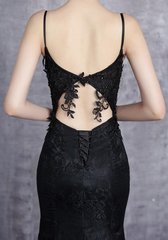 Beautiful Mermaid Black Straps Long Formal Dress, Black Evening Dress Prom Dress