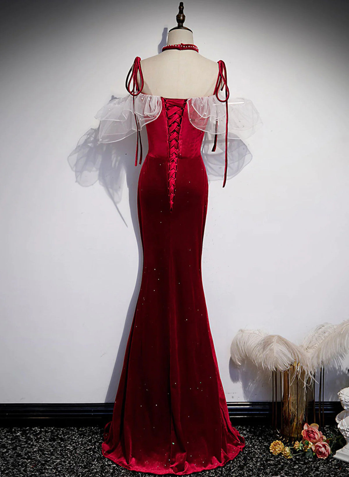 Beautiful Wine Red Velvet Mermaid Long Party Dress, Wine Red Prom Dress