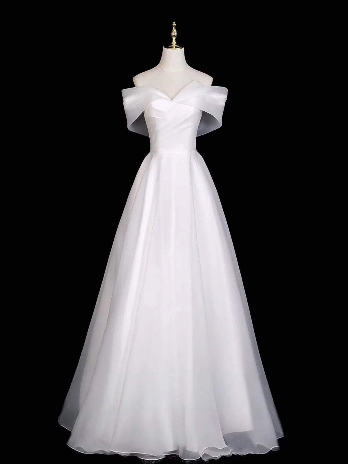 A-line Simple White Organza Off Shoulder Prom Dress, White Sweetheart Formal Dress