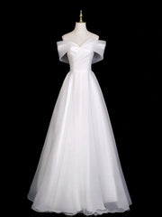 A-line Simple White Organza Off Shoulder Prom Dress, White Sweetheart Formal Dress