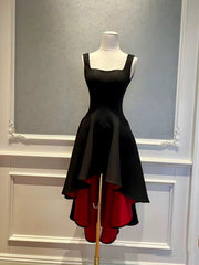 Black and Red High-Low Party Dress, Square Neck A-Line Short Prom Dress Homecoming Dress