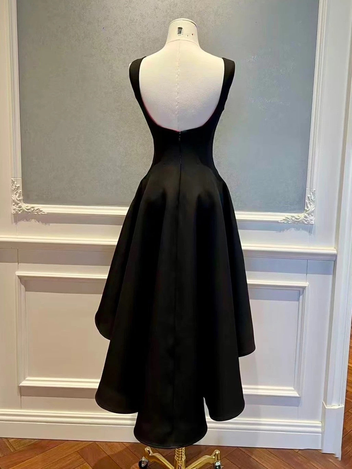 Black and Red High-Low Party Dress, Square Neck A-Line Short Prom Dress Homecoming Dress