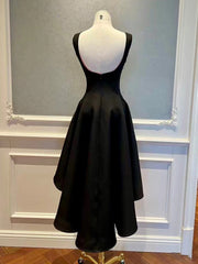 Black and Red High-Low Party Dress, Square Neck A-Line Short Prom Dress Homecoming Dress