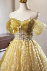 A-line  Floral Tulle Knee Length Prom Dress, Sweetheart Off Shoulder Homecoming Dress