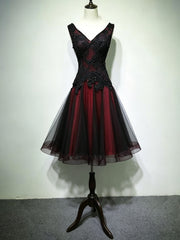 A-line Black and Red Gothic Short Party Dress, Black and Red Homecoming Dress