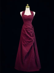 A-line Wine Red Halter Sweetheart Long Party Dress, A-line Prom Dress