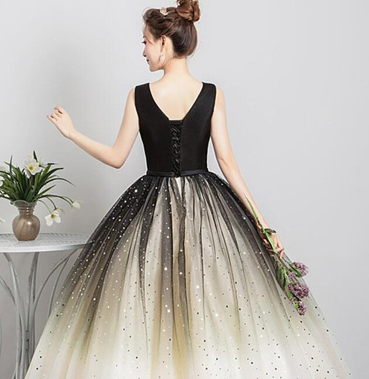 Beautiful Gradient Tulle V-neckline Ball Gown Party Dress, Gradient Sweet 16 Dress