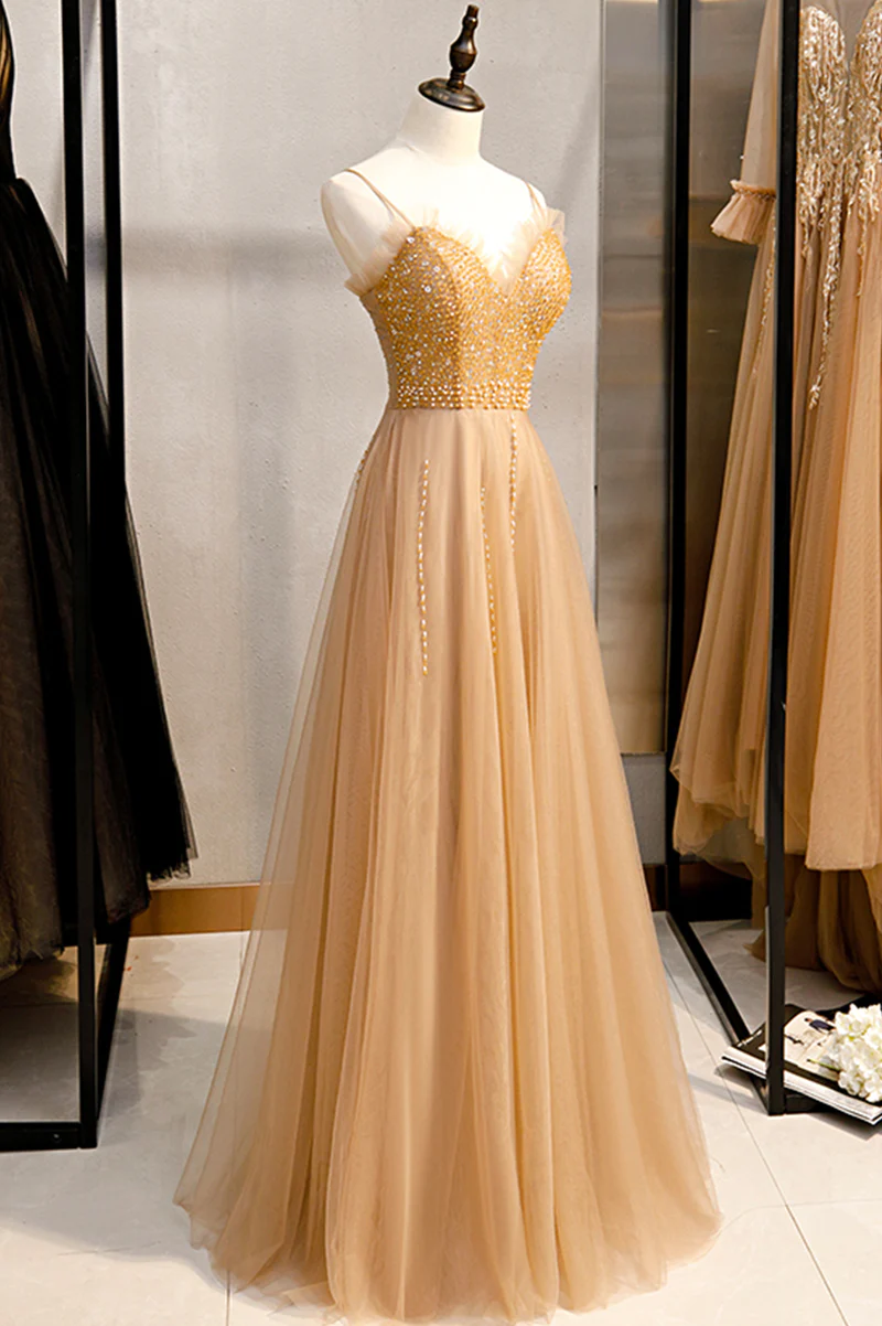 Beautiful Tulle Beaded Sweetheart Party Dress, A-line Tulle Floor Length Prom Dress
