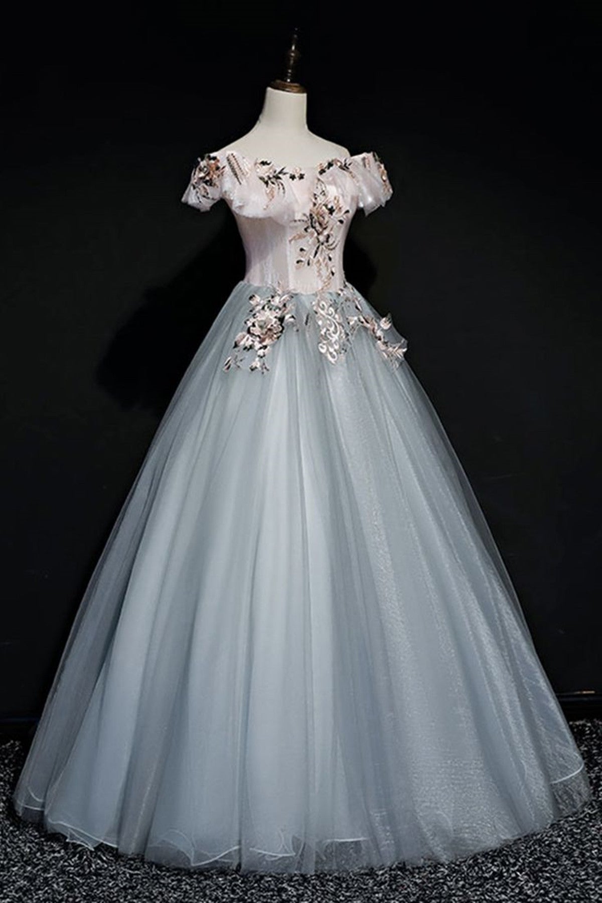 A-line Off Shoulder Long Off Shoulder Party Dress, Tulle Sweet 16 Dress