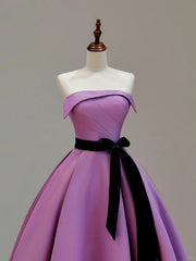 A-line Purple Satin Simple Scoop Floor Length Party Dress, Purple Satin Prom Dress