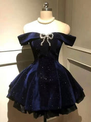 A-line Navy Blue Sweetheart Beaded Party Dress, Navy Blue Short Homecoming Dress