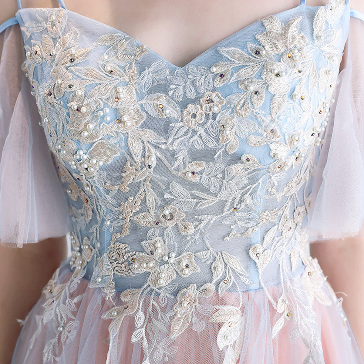 A-line Off Shoulder Tulle Pink with Lace Applique Party Dress, Pink Tulle Formal Dress