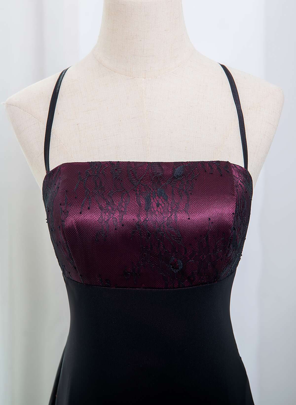 Beautiful Straps Spandex and Lace Evening Dress, Black and Burgundy Prom Dress