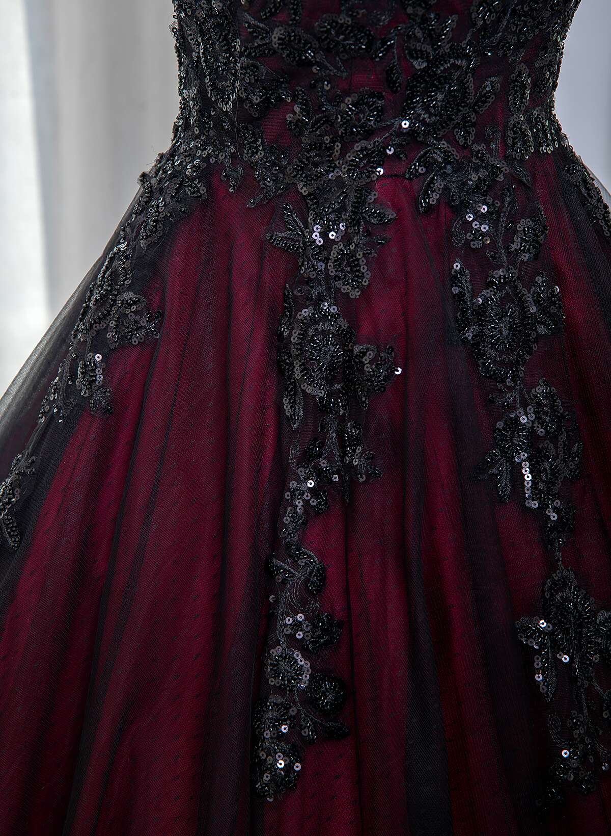 Beautiful Tulle Black and Red Straps Sweet 16 Dress, Lace Formal Dress Prom Dress