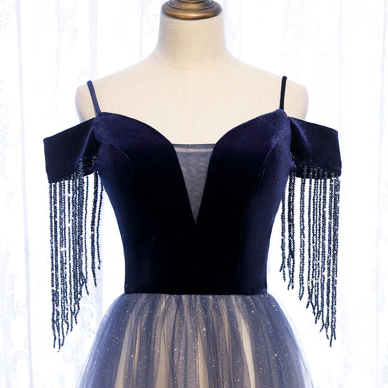 Beautiful Blue Gradient Tulle Long Party Dresses,A-line Off Shoulder Formal Dresses