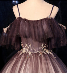Beautiful Gradient Sweethaert Beaded Tulle Long Party Dress, Off Shoulder Gown